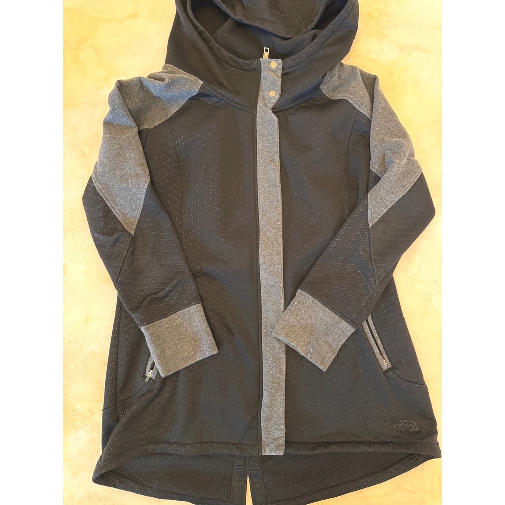 The North Face Recover-Up Quilted Fleece Jacket XL Black Grey Hooded Long
